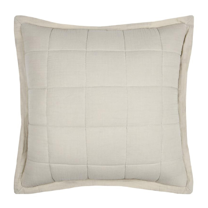 Coussin carré uni en gaze de coton surpiquée - Naturel