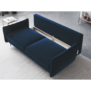 Canapé convertible avec coffre de rangement "Vermont" 3 places en velours bleu roi