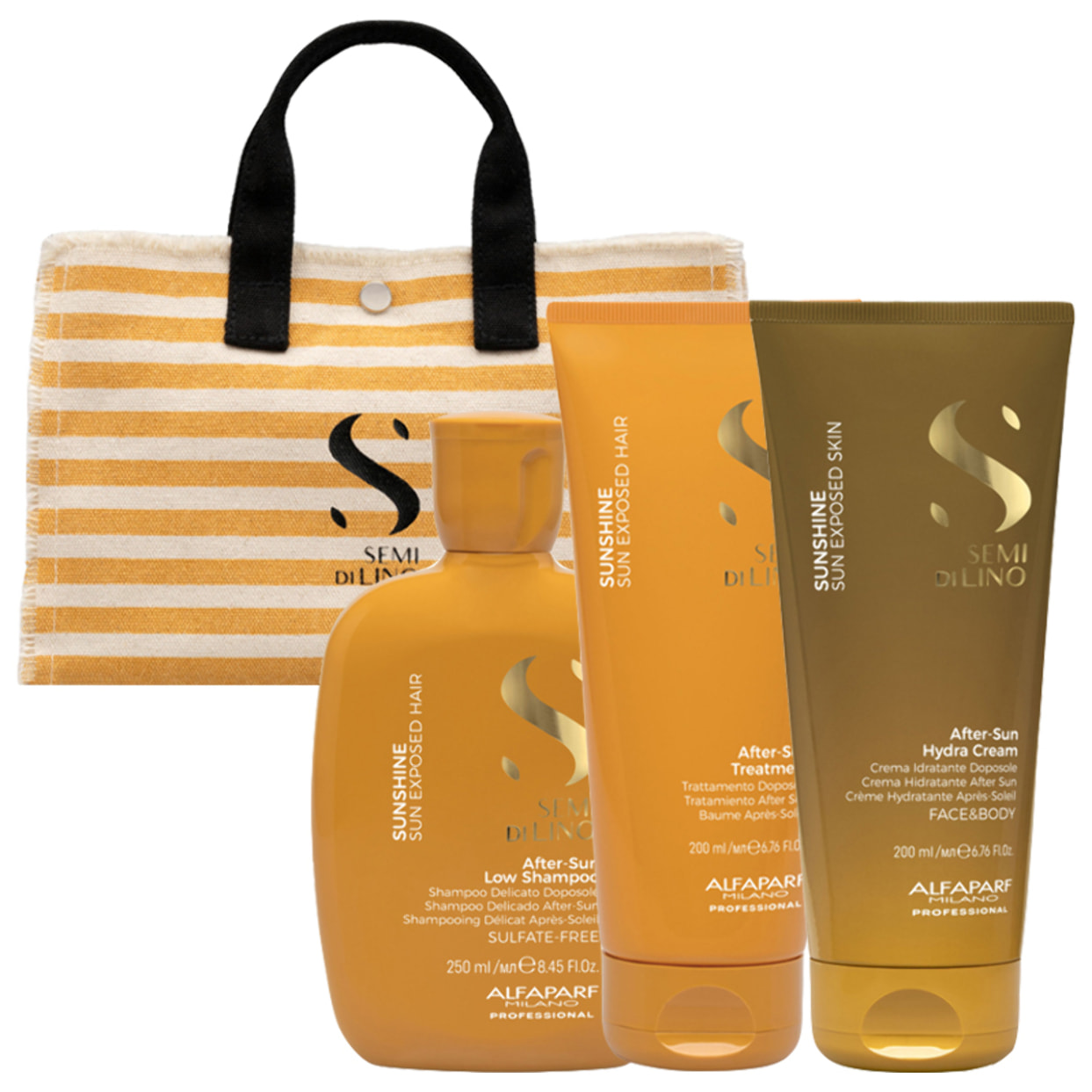 ALFAPARF MILANO Kit Semi Di Lino Sunshine Shampoo 250ml + Treatment 200ml + Hydra Cream 200ml + Bag Omaggio