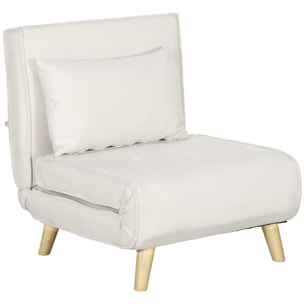 Fauteuil chauffeuse canapé-lit convertible 1 place - coussin inclus - style scandinave tissu beige clair