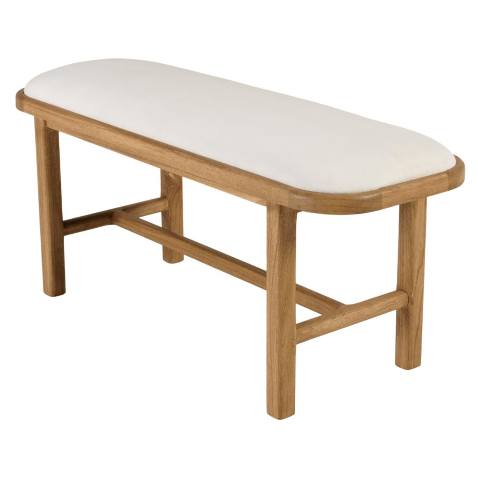 AMY - Banc 1 place avec coussin blanc en bois de mindi et rotin naturel AMY