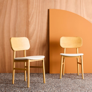 Chaise vintage bois d'hévéa et tissu (lot de 2) OLYMPIE