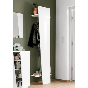 Appendiabiti verticale, Made in Italy, con tubo per vestiti, due ripiani, Mobile per ingresso, Entratina moderna, cm 50x30h200, colore Bianco lucido
