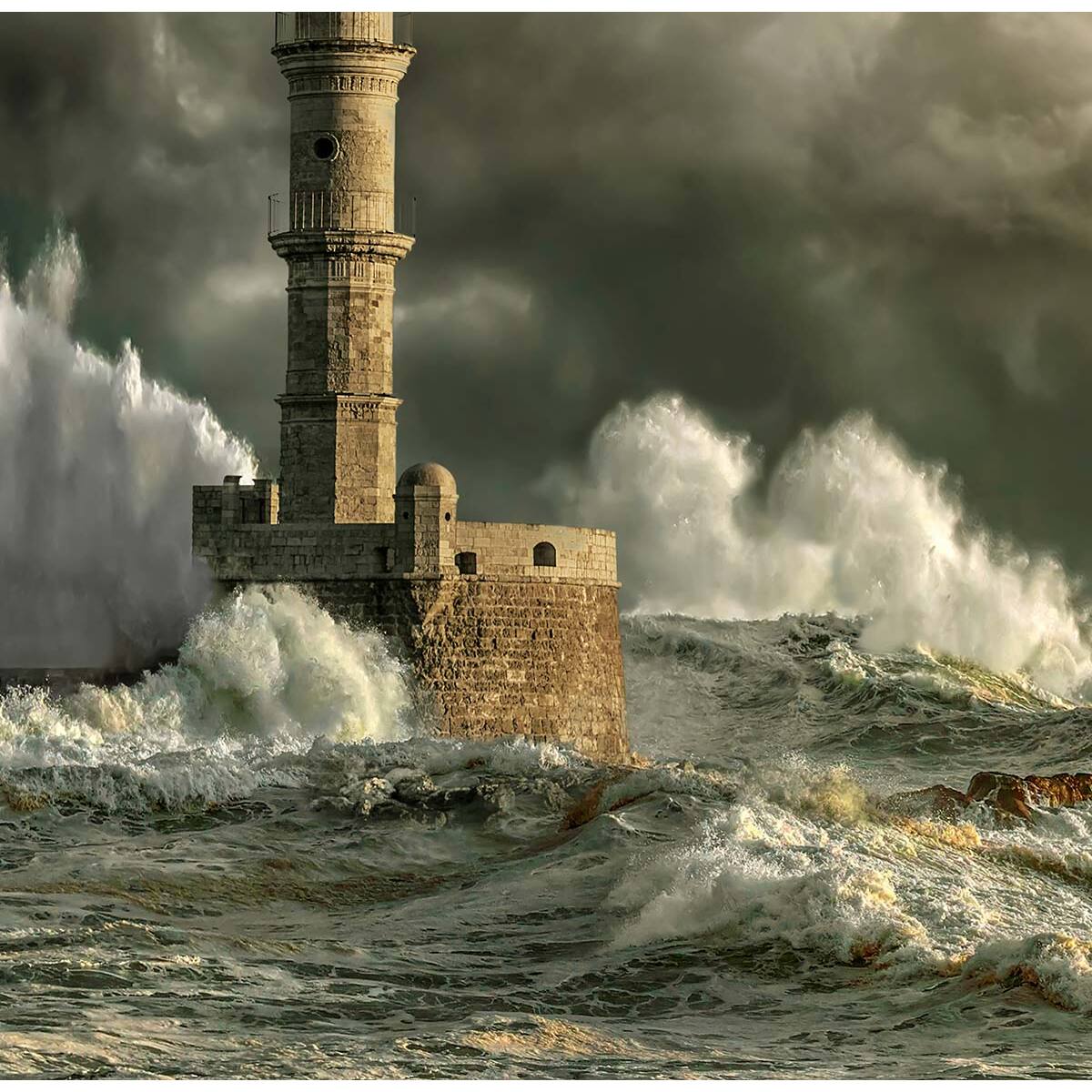 Papier peint orage sur le phare Intissé