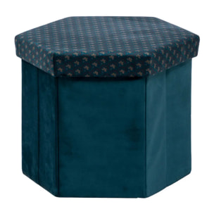 Pouf pliant hexagonal "Jiling" en velours 40x38cm bleu