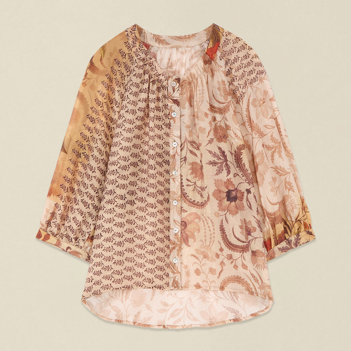 Oltre - Camicia misto lyocell fantasia - Beige