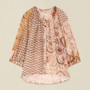 Oltre - Camicia misto lyocell fantasia - Beige