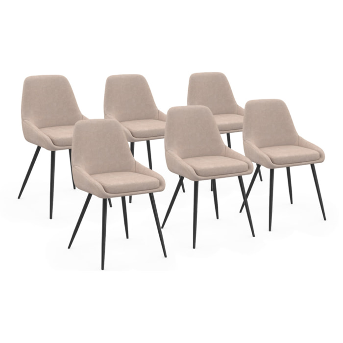 Chaises Ornella tissu taupe et pieds métal - lot de 6