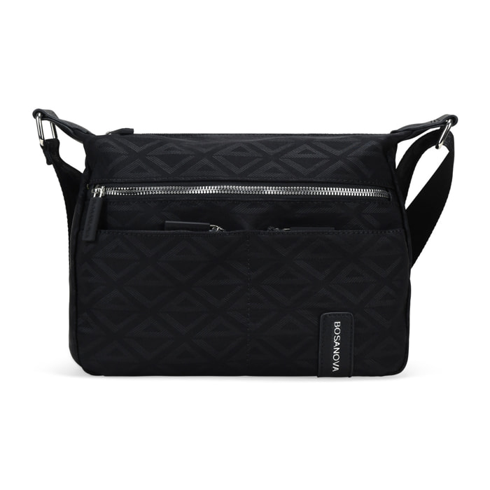 Bolso bandolera negro en nailon con bolsillos