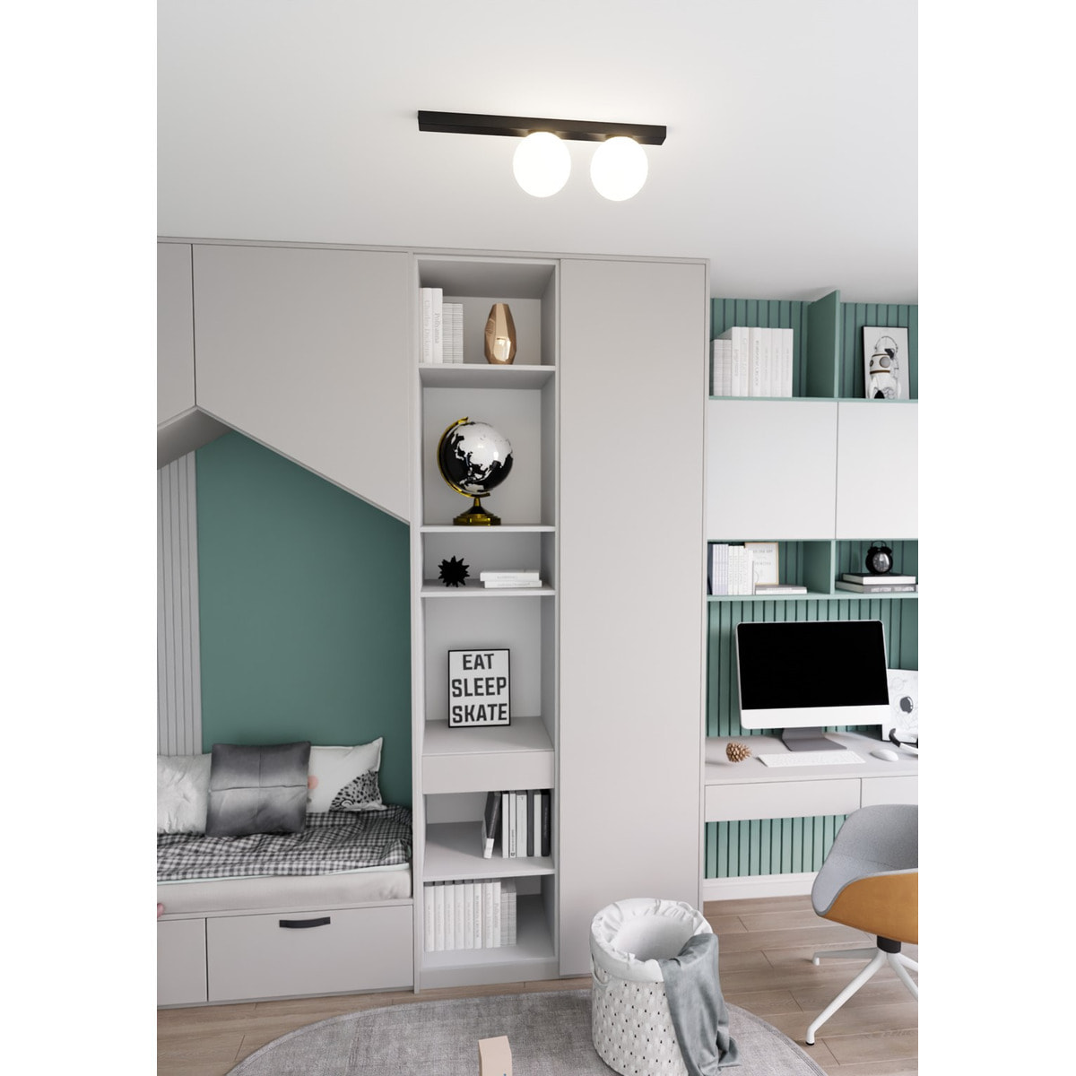Lampada a parete FIT in acciaio nero opaco e vetro opalino