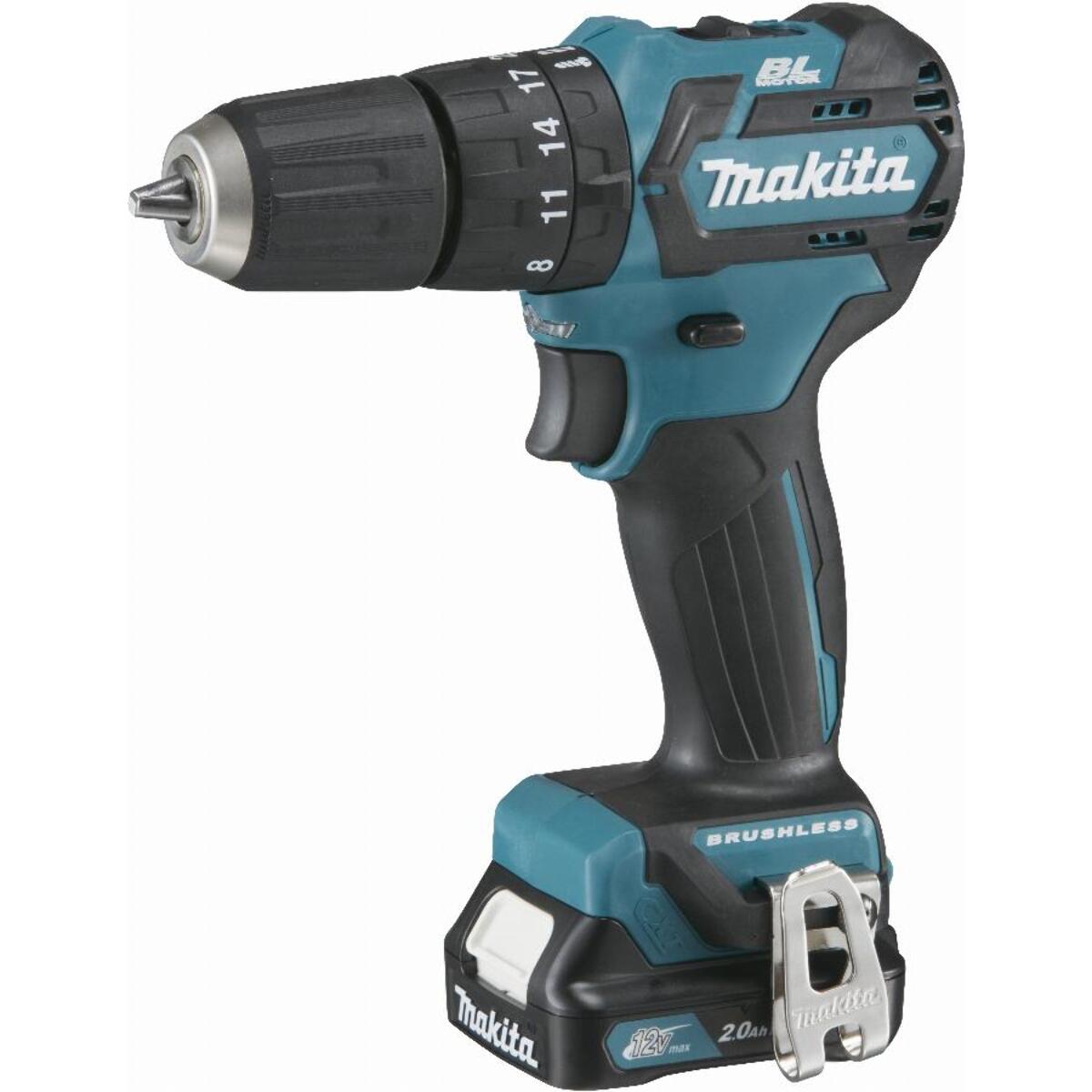 Perceuse visseuse à percussion 12 V CXT Ø10 mm - MAKITA - avec 2 batteries 12V 2.0 Ah - chargeur - MackPack - HP332DSAJ