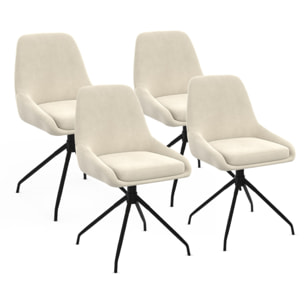 Chaises Olivia pivotantes velours crème pieds métal - lot de 4
