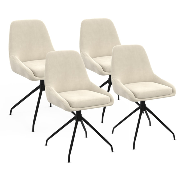 Chaises Olivia pivotantes velours crème pieds métal - lot de 4