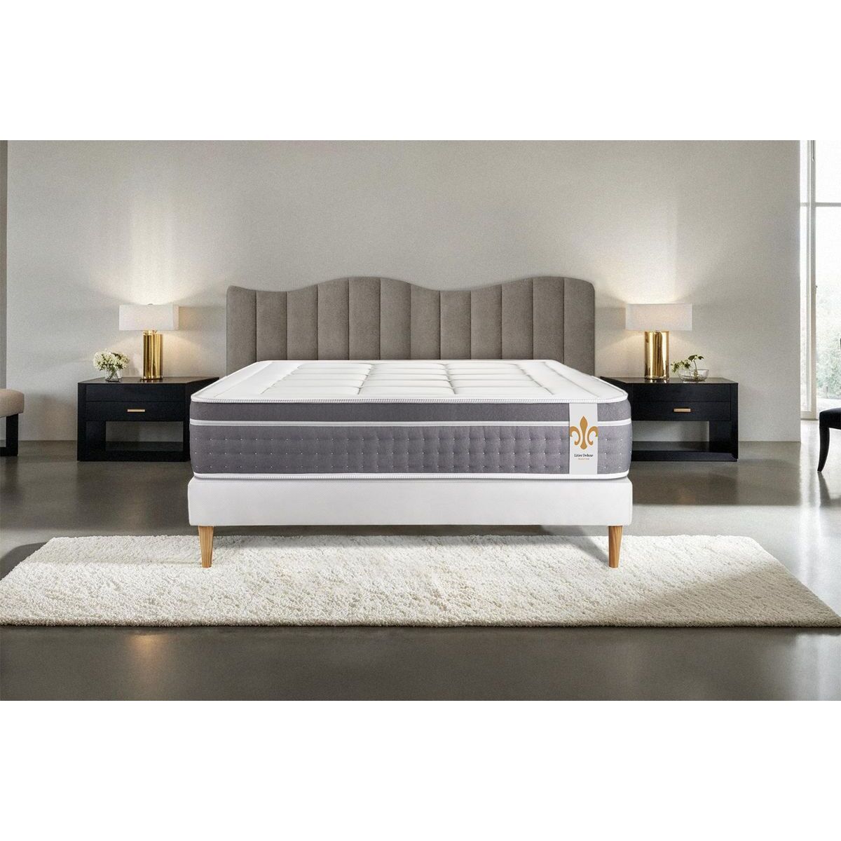 Ensemble Matelas Trente - 30cm - Ressorts ensachés et mémoire de forme - Confort hôtelier - Sommier kit Blanc