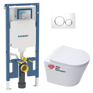 Pack WC sans bride Infinitio + Abattant softclose slim + Bâti support Geberit Extra-plat UP720 + Plaque Blanche