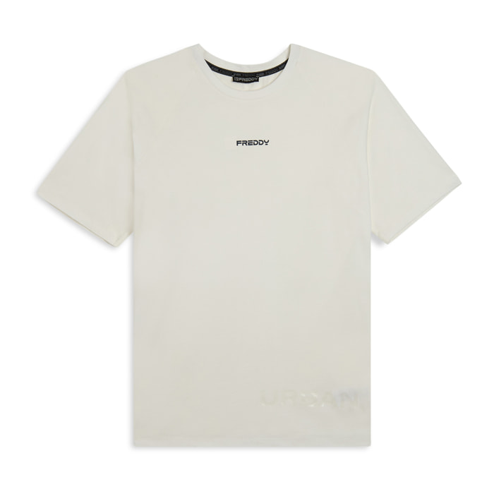 T-shirt slim con stampa lucida sul davanti