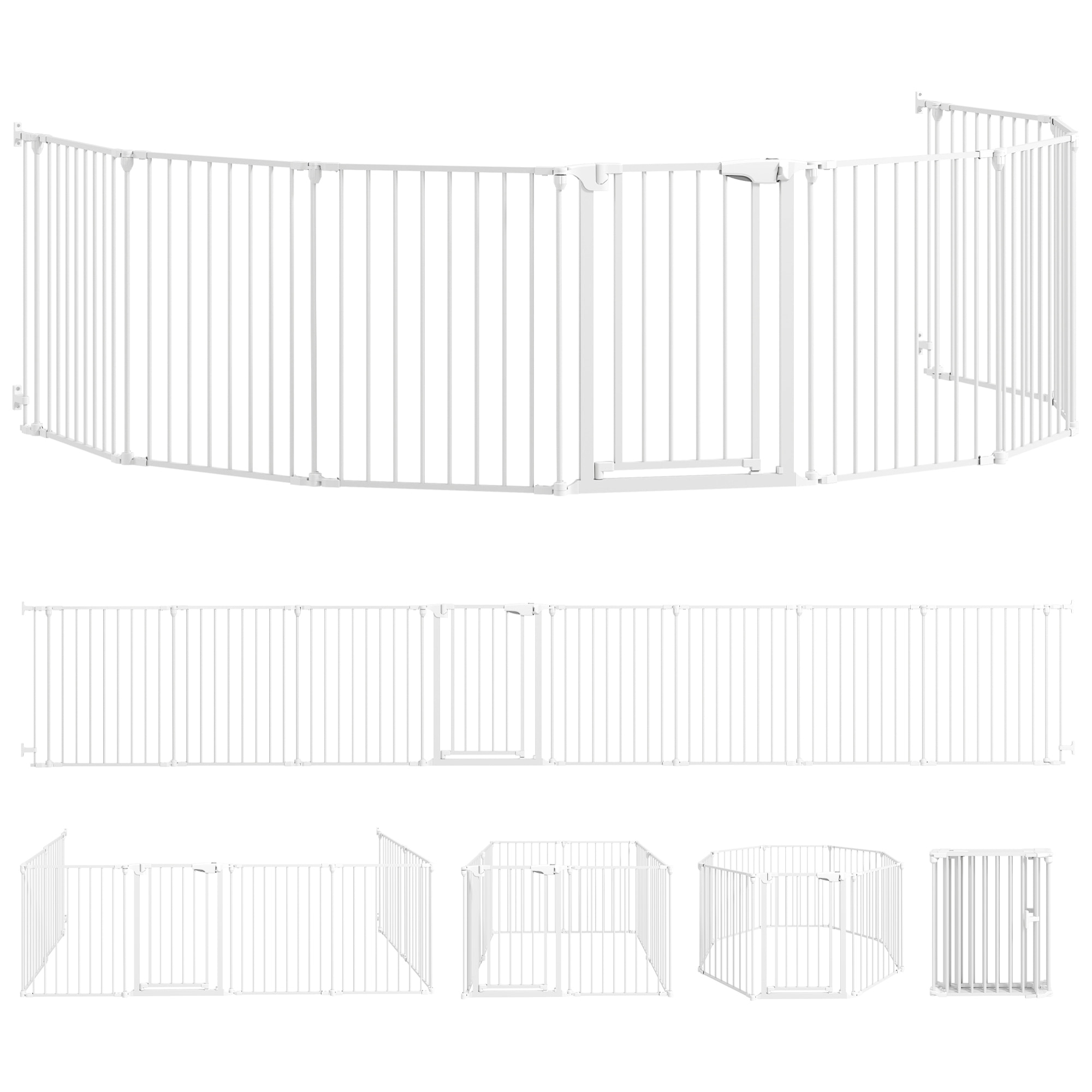 Barrière de sécurité pliable modulable max. L.488cm parc enclos 8 panneaux - porte double verrouillage - acier blanc