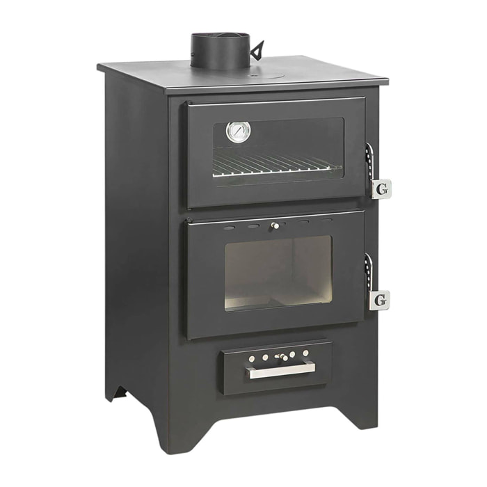 Stufa a legna Milicia, Caminetto a legna, Focolare a legna, Stufa rustica, Made in Italy, 59x51 h91 cm, Nero