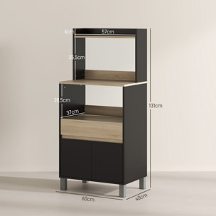 Meuble de rangement desserte de cuisine pour micro-ondes avec placard tiroir étagère supérieur 60 x 40 x 131 cm naturel et noir