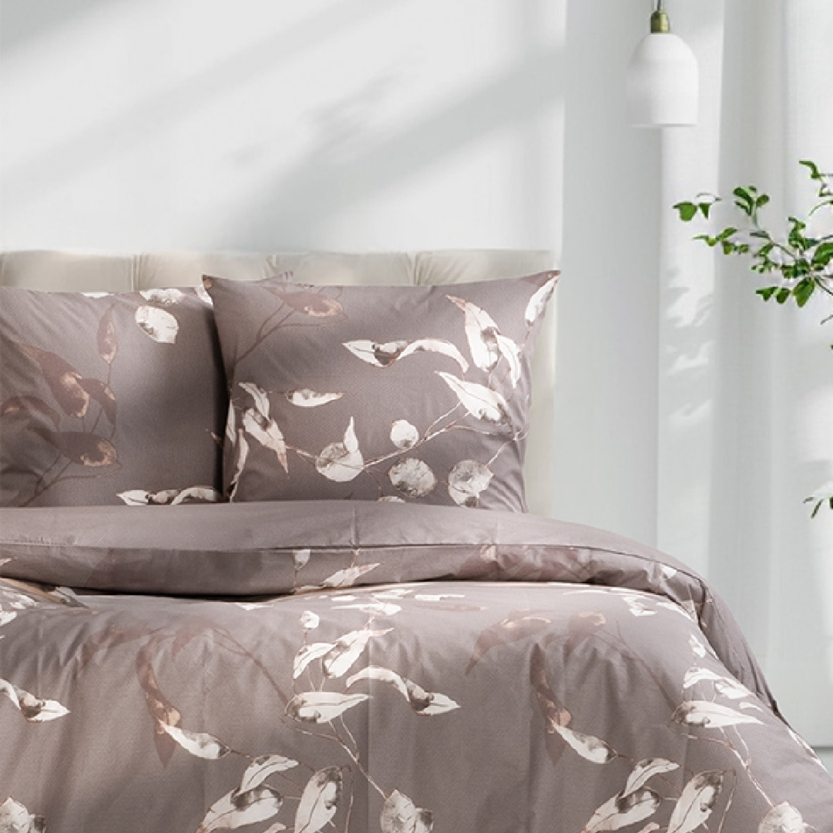 Housse de couette + taie(s) oreiller "Tivory beige" 100% coton imprimé.