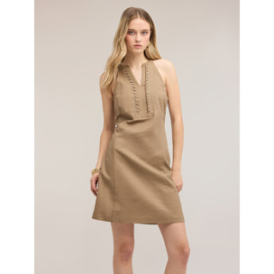 Motivi - Vestido línea A mezcla de lino - Verde militare
