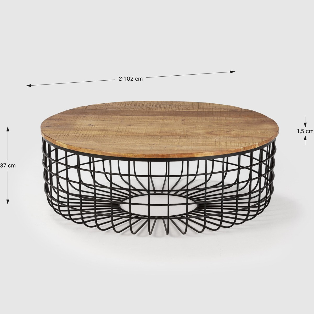 Table basse ronde en bois massif et métal - SORIA