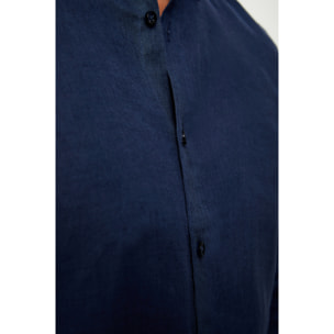 Camicia Uomo 1 Bottone Button Down Slim Lino Unito Blu