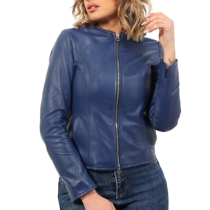 Giubbino in pelle di vitello nappa Bluette-Slim Fit