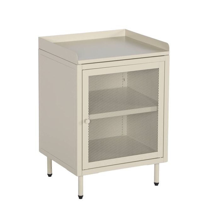 Table de chevet industrielle métal crème 1 porte grillagée. 40 x 37 x 58.5 cm - Ohio