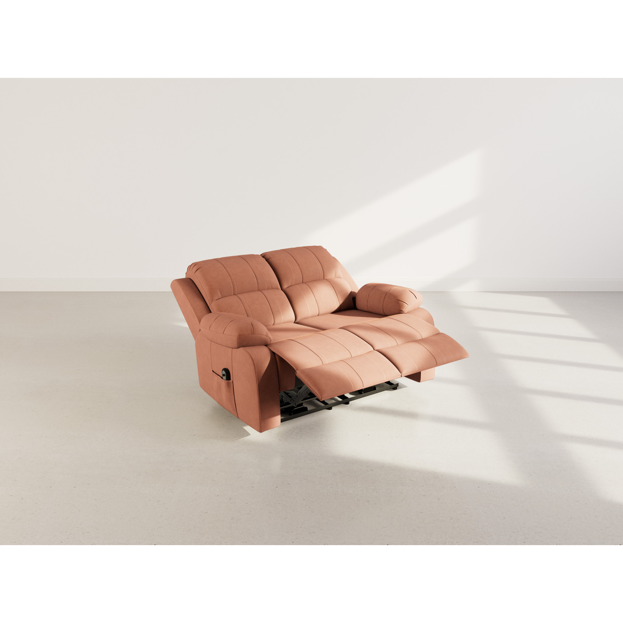 Armand - Canapé 2 places relax électrique en velours côtelé - Terracotta