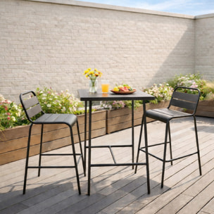 Ensemble table de bar et 2 chaises hautes d'extérieur gris foncé EVORA