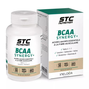 BCAA Synergy+ - Complément alimentaire riche en acides aminés branchés - Augmente la résistance à l'effort — Réduit la fatigue musculaire - Limite les courbatures - 120 gélules