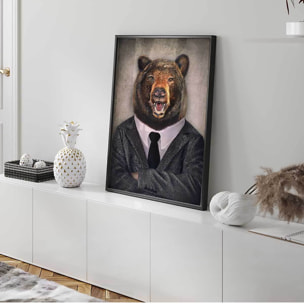 Affiche encadrée ours élégant en costume Affiche + cadre en métal - Noir