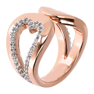 Anello Doppio Cuore in Golden Rosé con Cubic Zirconia Placcato Oro Rosa 18k