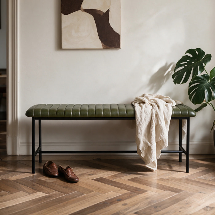 Banc 100 cm en cuir de buffle vert - Émile