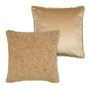 Coussin carré fausse fourrure avec recto velours - Beige