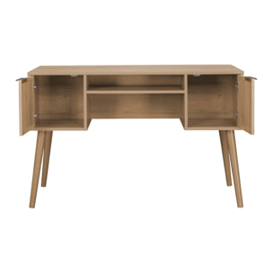Bureau effet bois et cannage 2 portes EVA naturel 120 x 55 x 76.5 cm