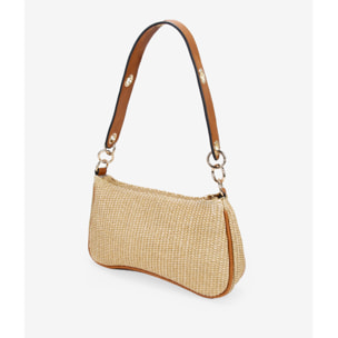Bolso de hombro marrón en rafia