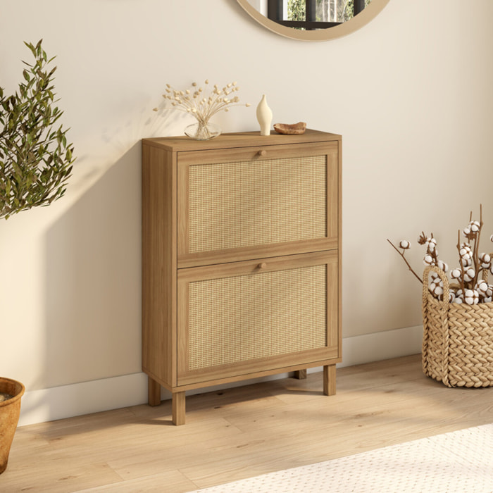 Meuble chaussures Erin 2 portes en cannage - 12 paires