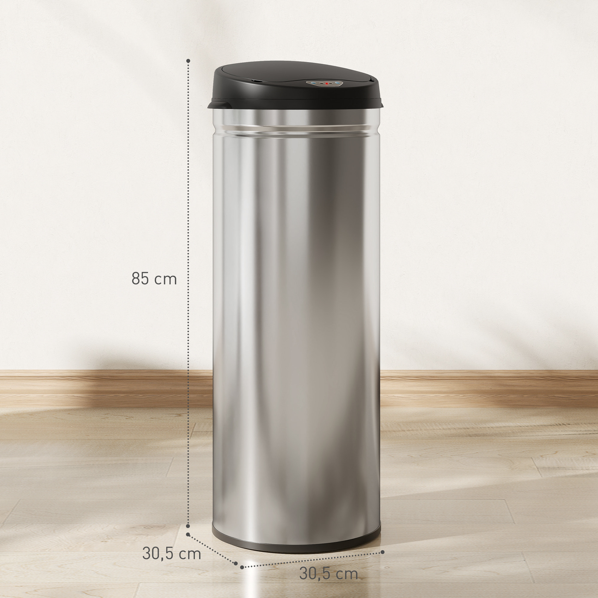 Poubelle automatique 50L capteur de mouvement acier inox brossé