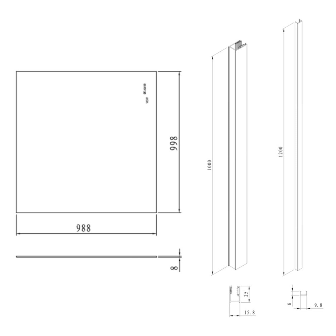 Pare-muret 100x100cm Paroi en verre Crystal Glass® 8 mm anticalcaire, avec bras et profilés chrome brillant (SATBWIS100KSPR)