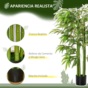 Bambú Artificial 140 cm con Maceta y Cañas Realistas Árbol Sintético Interior para Decoración de Hogar Oficina Exterior Verde