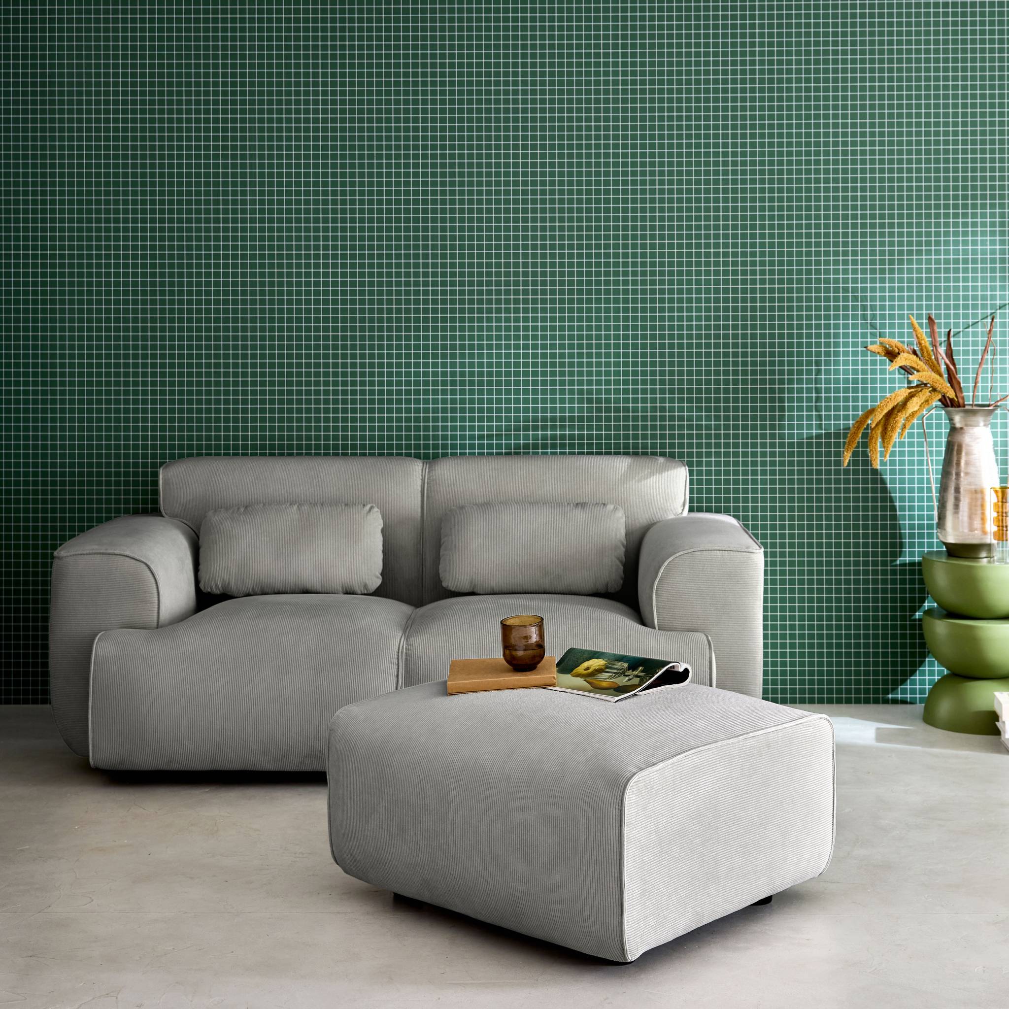 Pouf, repose-pieds pour canapé 2 places velours côtelé WALLAS