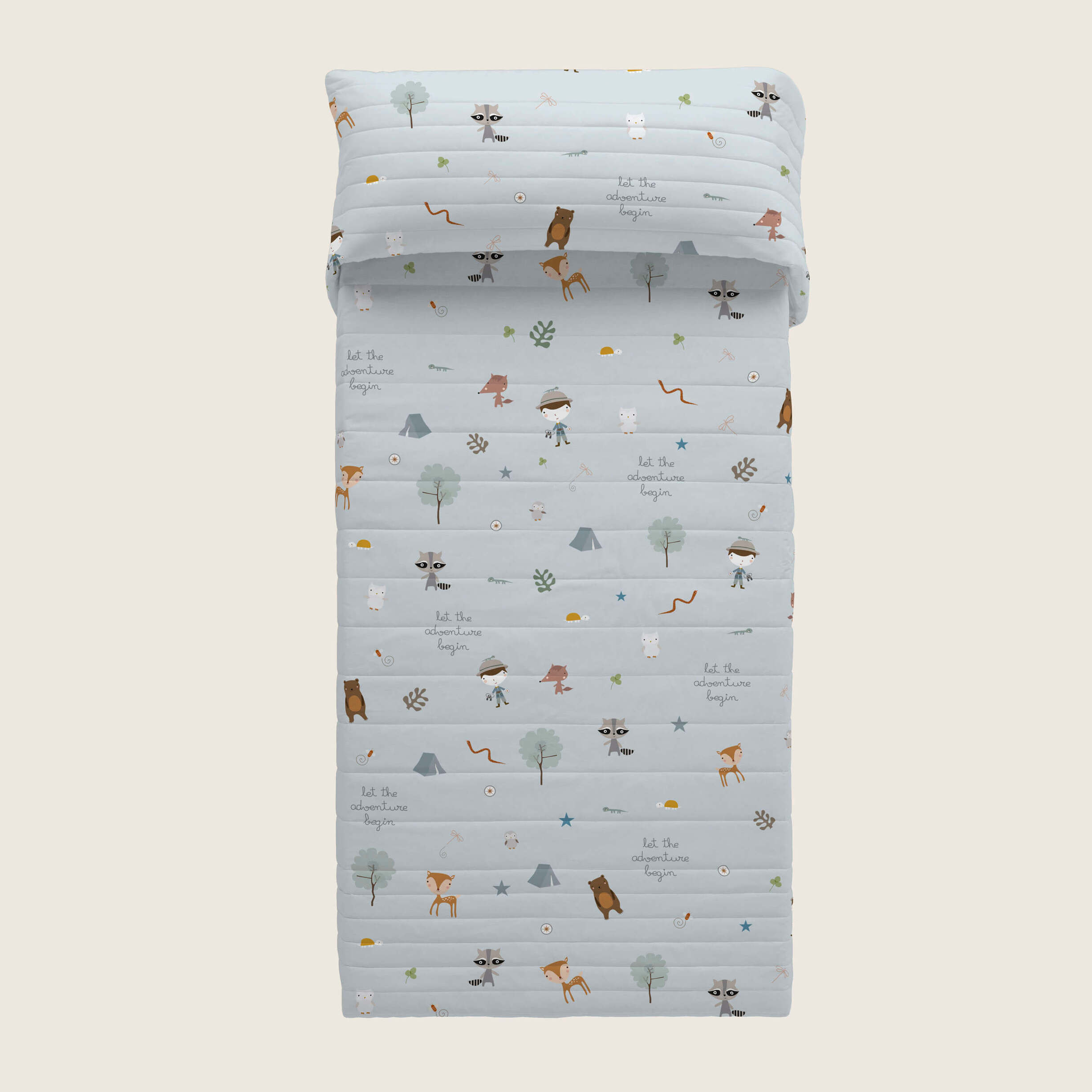 Colcha Bouti Estampada - Reversible - Infantil - 100% Algodón - Cuna - Aventura Bosque