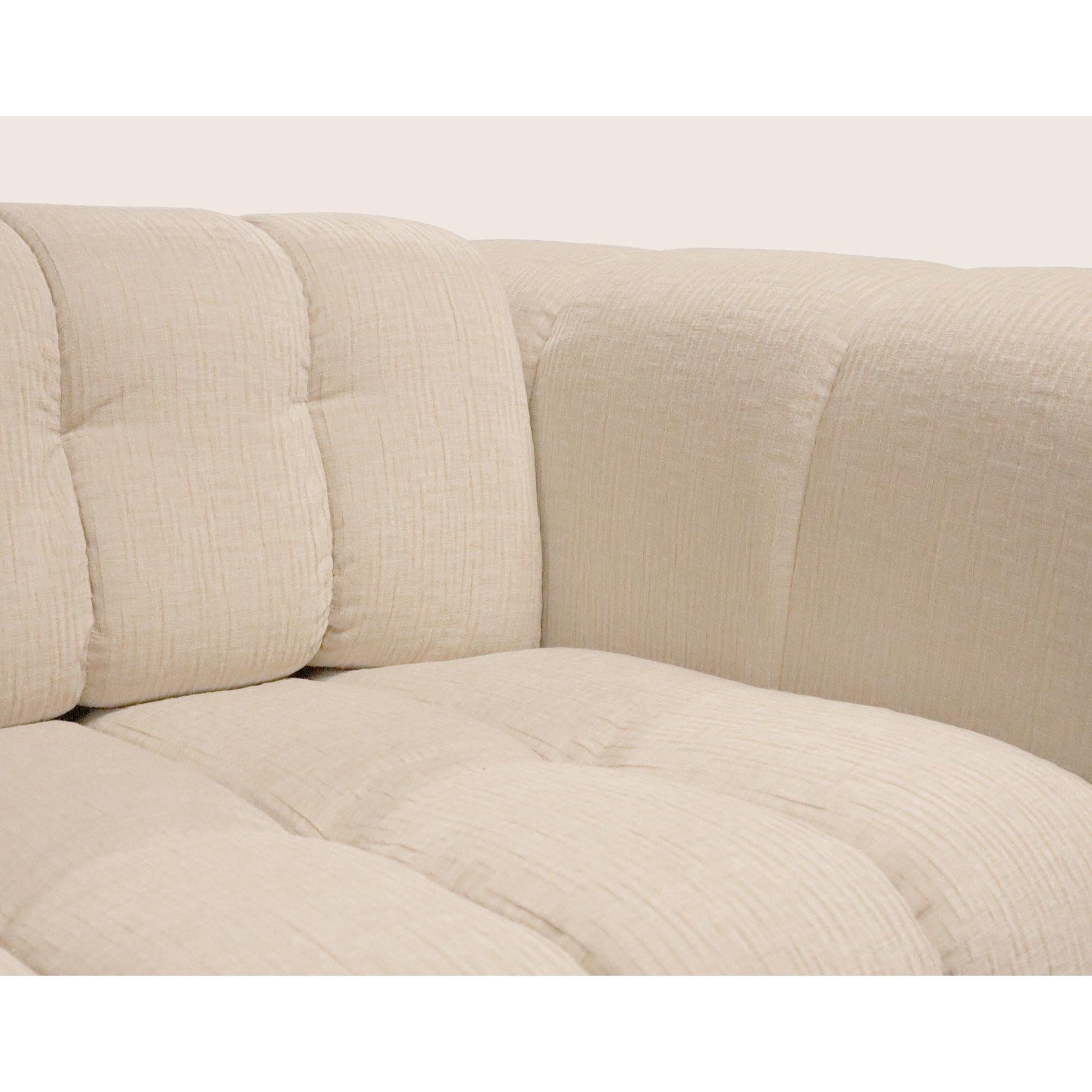Violette - Canapé 3 places convertible express couchage quotidien 140 cm matelas 14 cm en velours gaufré - Beige