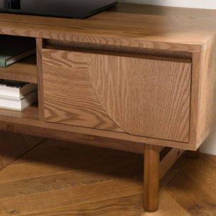 MARIO - Meuble TV couleur naturelle 2 tiroirs motif arrondi 2 niches