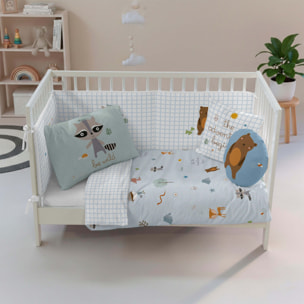 Funda Nórdica Estampada - Reversible - Infantil - Cierre Solapa - 100% Algodón - Incluye 1 Funda de Almohada - Cuna/Maxicuna - Aventura Bosque