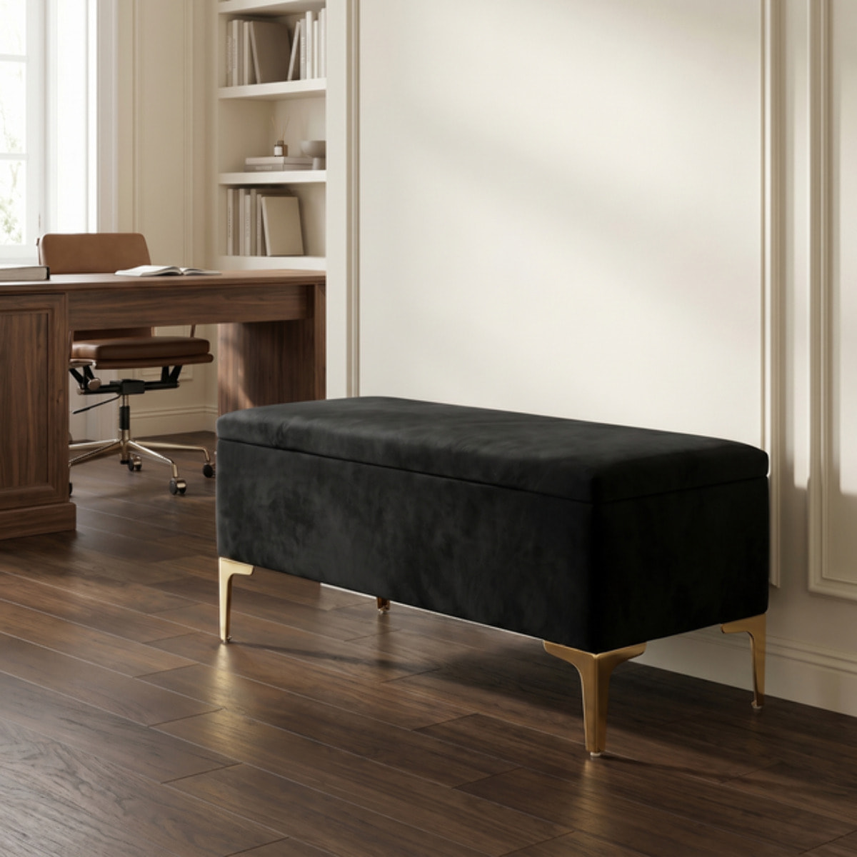 Panca Contenitore in Effetto Velluto con Ampio Vano Portaoggetti, Seduta Imbottita e Gambe in Acciaio, Design Moderno per Camera da Letto, Ingresso e Soggiorno