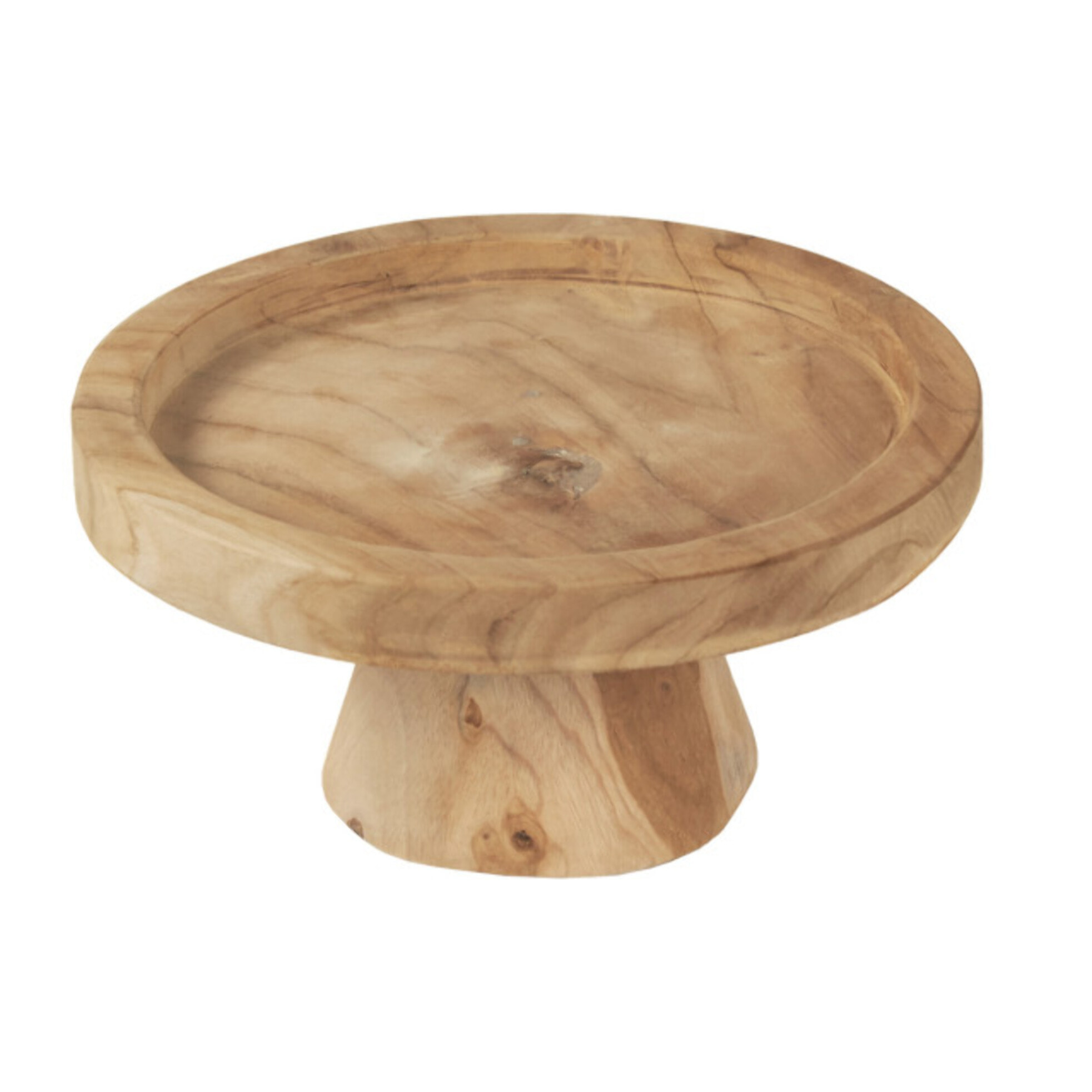 Plateau / Présentoir rond sur pied D. 27 cm en bois de teck - LADY