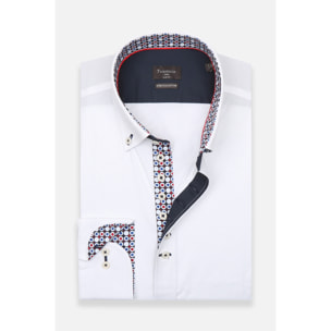 Camicia Uomo 1 Bottoni Button Down Slim Popeline Stretch Unito Bianco